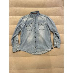 J.L. Powell Denim Shirt Mens Medium Long Sleeve Button Up Western Blue Faded USA